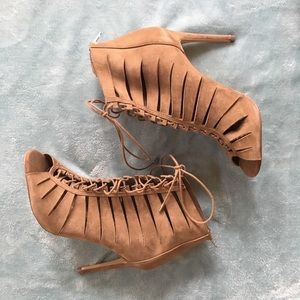 Tan Suede Steve Madden Lace Heeled Sandals
